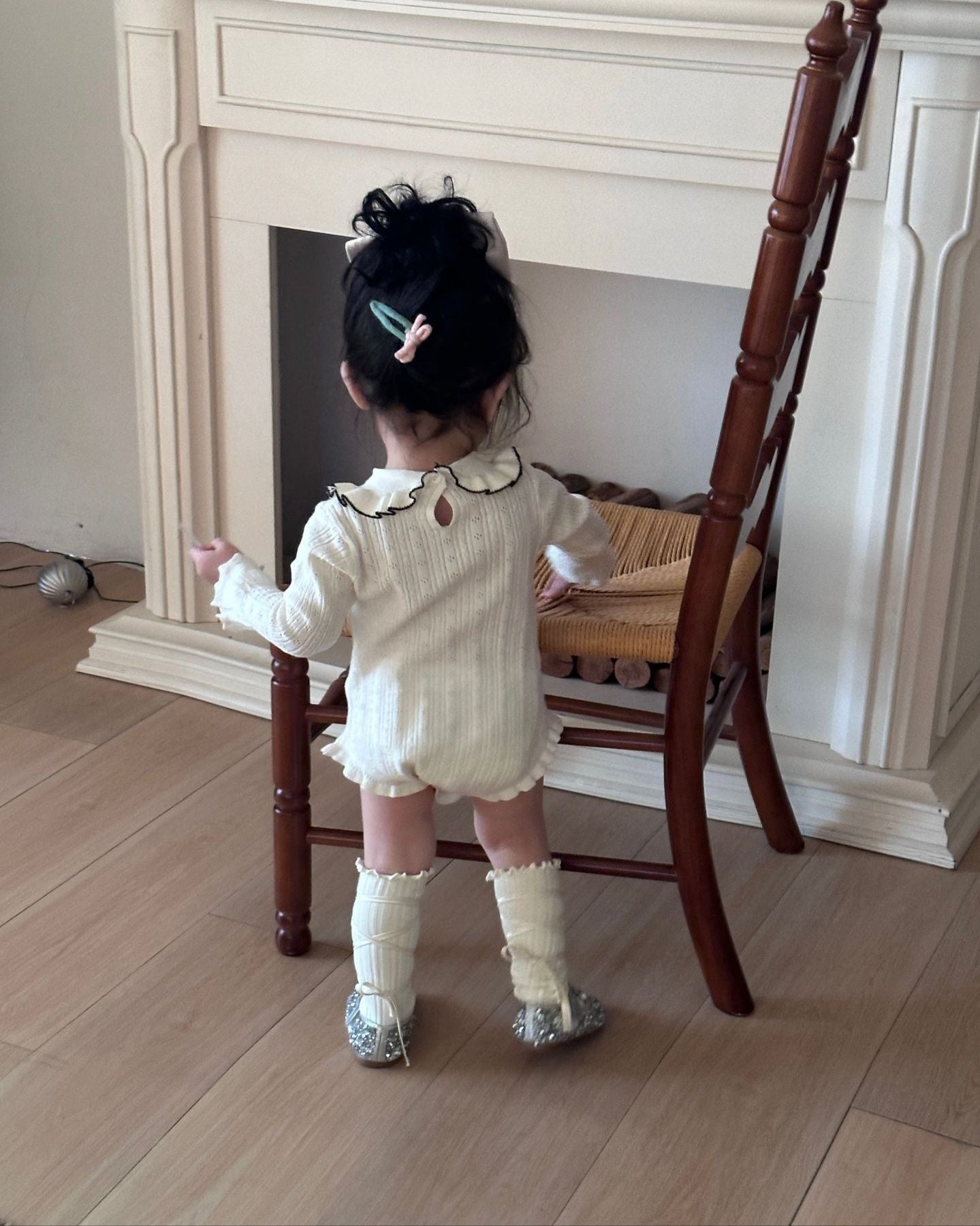 Sweet Ruffled Collar Solid Color Knitted Baby Romper