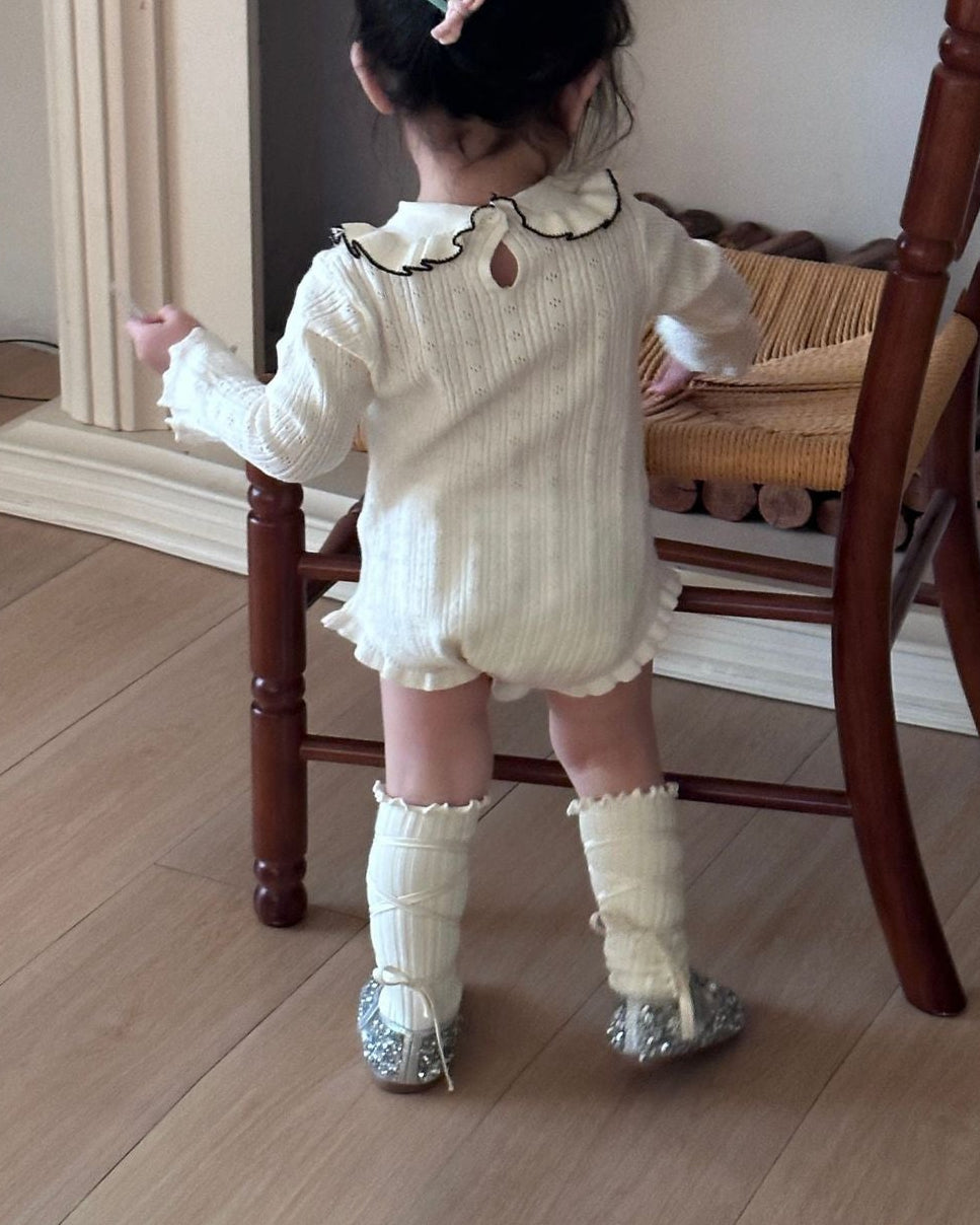 Lace-up Ruffled Bell Sleeve Knitted Baby Romper