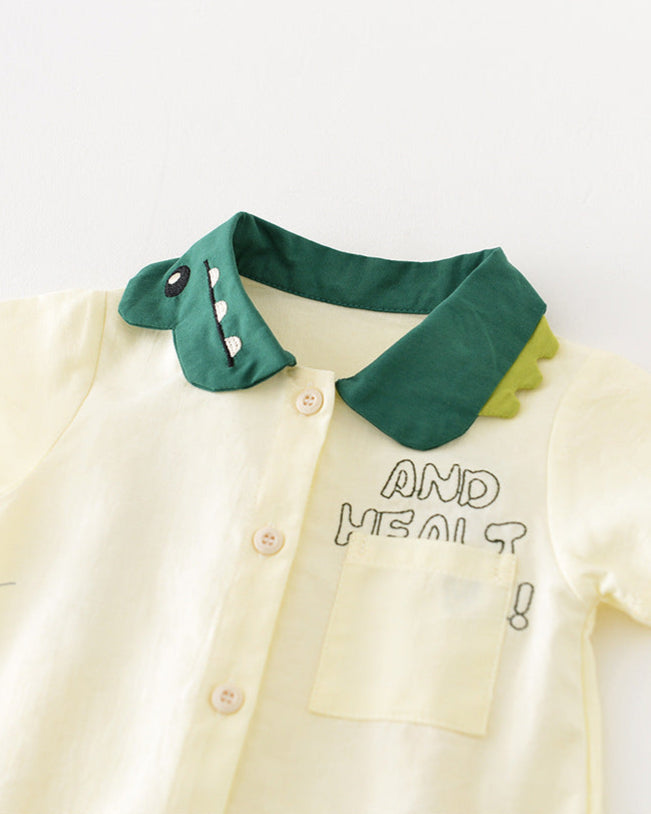 Dinosaur Collar Short Sleeve Baby Jumpsuits with Bag