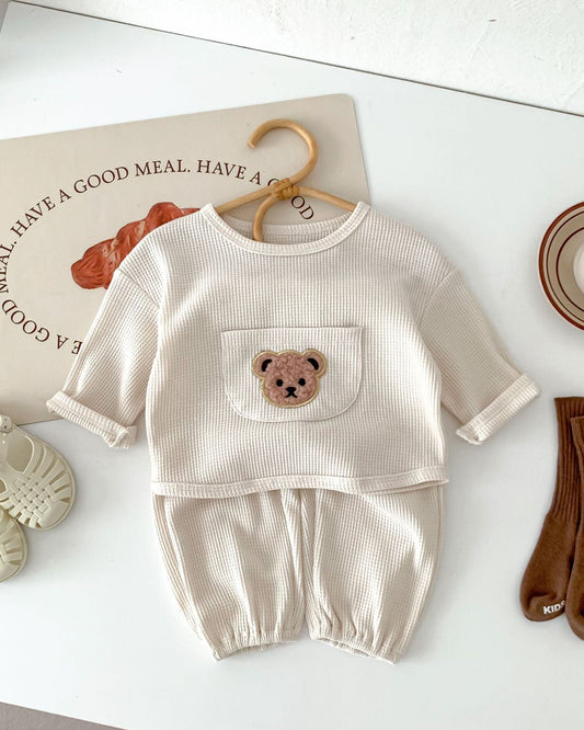 Waffled Bear Pocket Baby Pullover&Pants Set