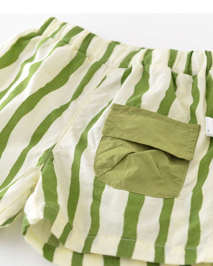 Casual Striped Pocket Design Baby Short Pants/Set