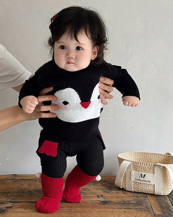Cartoon Penguin Pattern Baby Knitted Vest