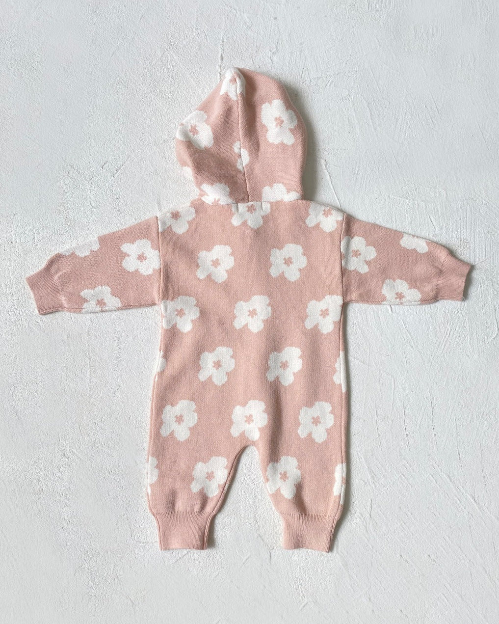 Flower Zipped Knitted Hooded Baby Jumpsuits