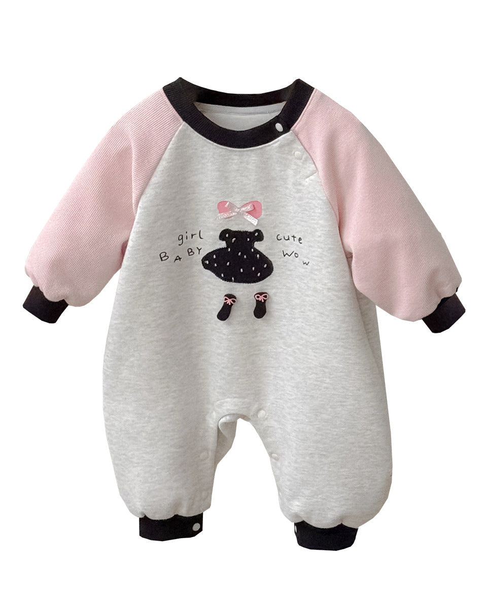 Sweet Dress Pattern Color Block Long Sleeve Baby Jumpsuits