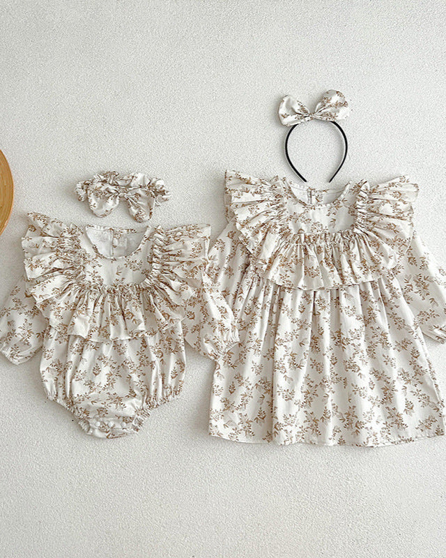 Ruffled Collar Floral Girl Dress/Baby Romper