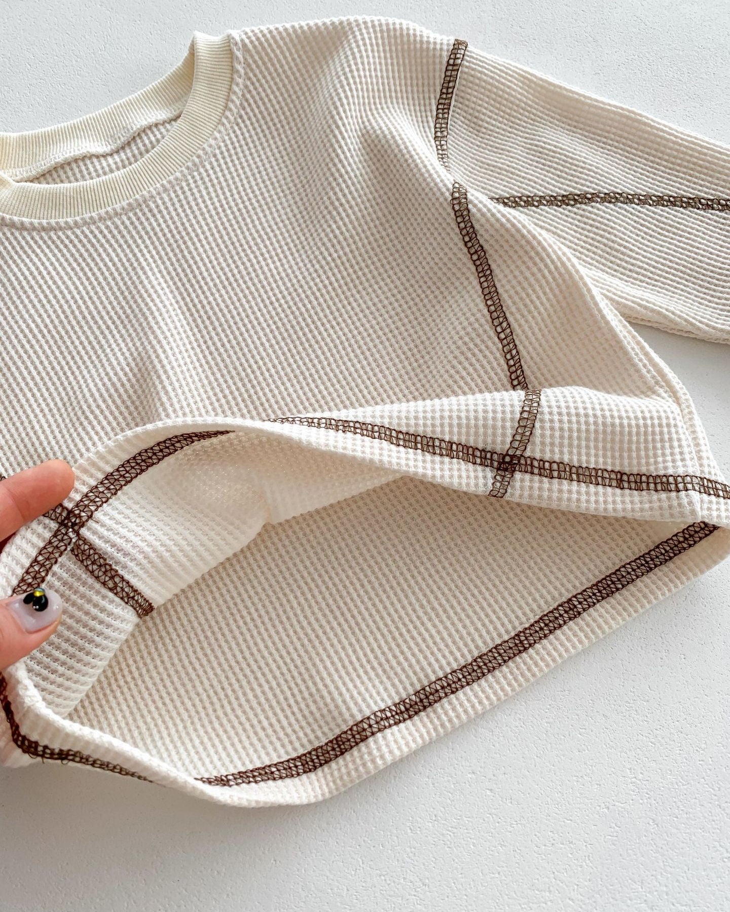 Casual Waffled Baby Sweatshirt Pants 2pcs Set
