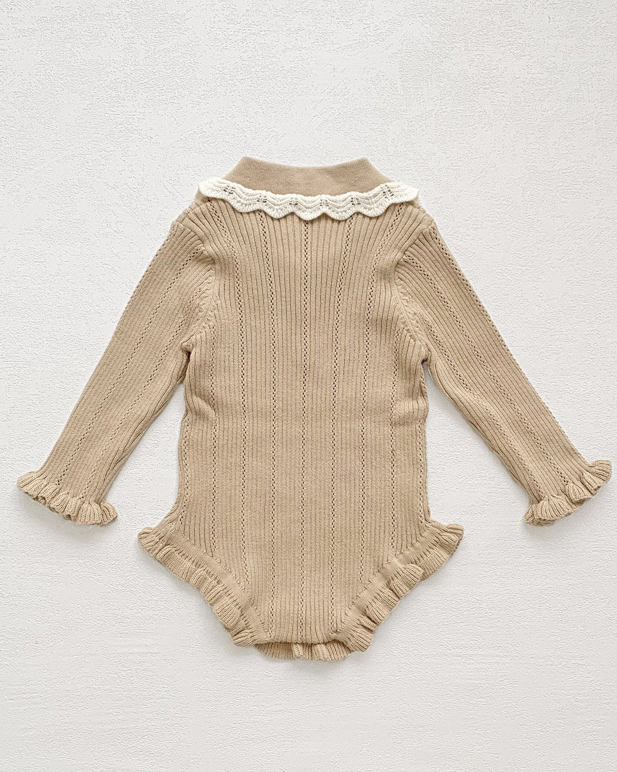 Buttoned Lace Collar Knitted Long Sleeve Baby Romper