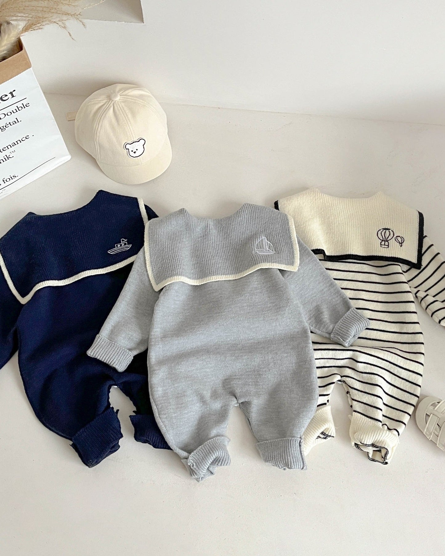 Casual Knitted Square Collar Baby Jumpsuits