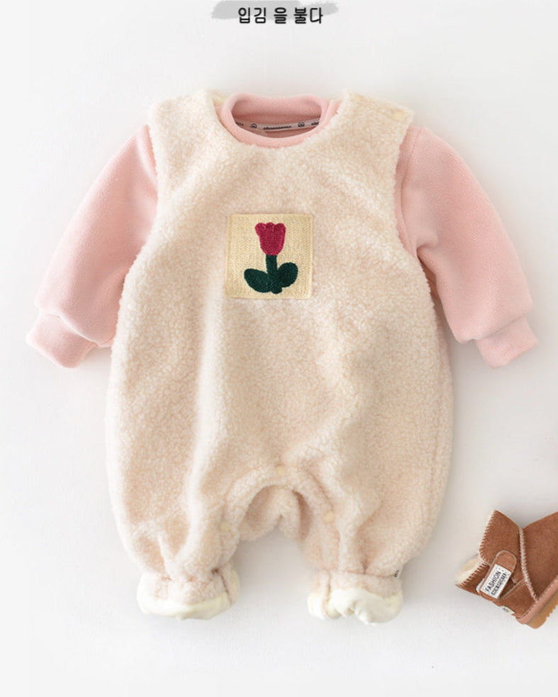 Warm Fleece Tulip Pattern Baby Jumpsuits Sweatshirt