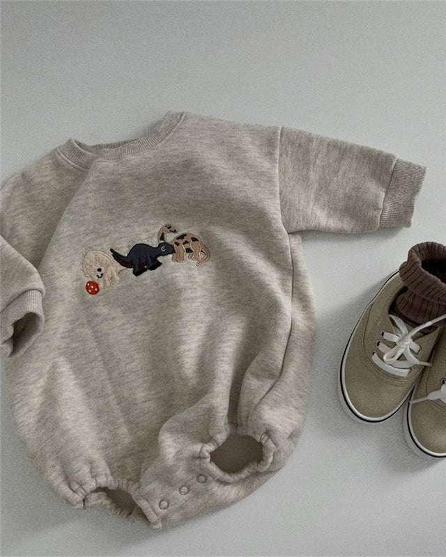 Dinosaur Pattern Fleece Long Sleeve Baby Romper