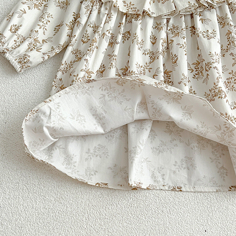 Ruffled Collar Floral Girl Dress/Baby Romper