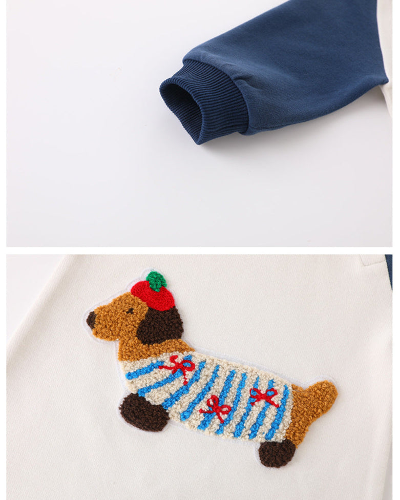 Dachshund Pattern Color Block Long Sleeve Baby Jumpsuits