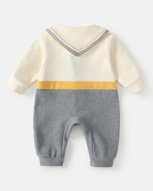 Tie Decor Navy Collar Baby Long Sleeve Jumpsuits