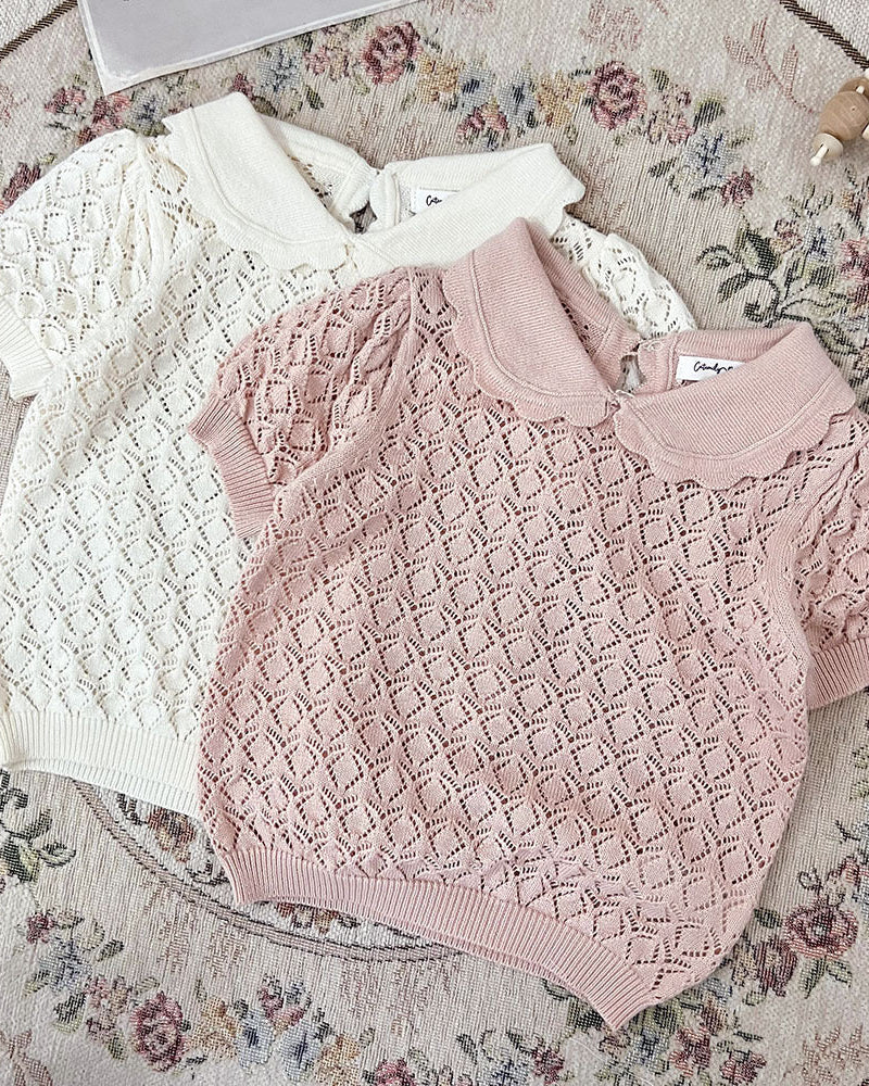 Sweet Breathable Knitted Short Sleeve Girl T-shirt