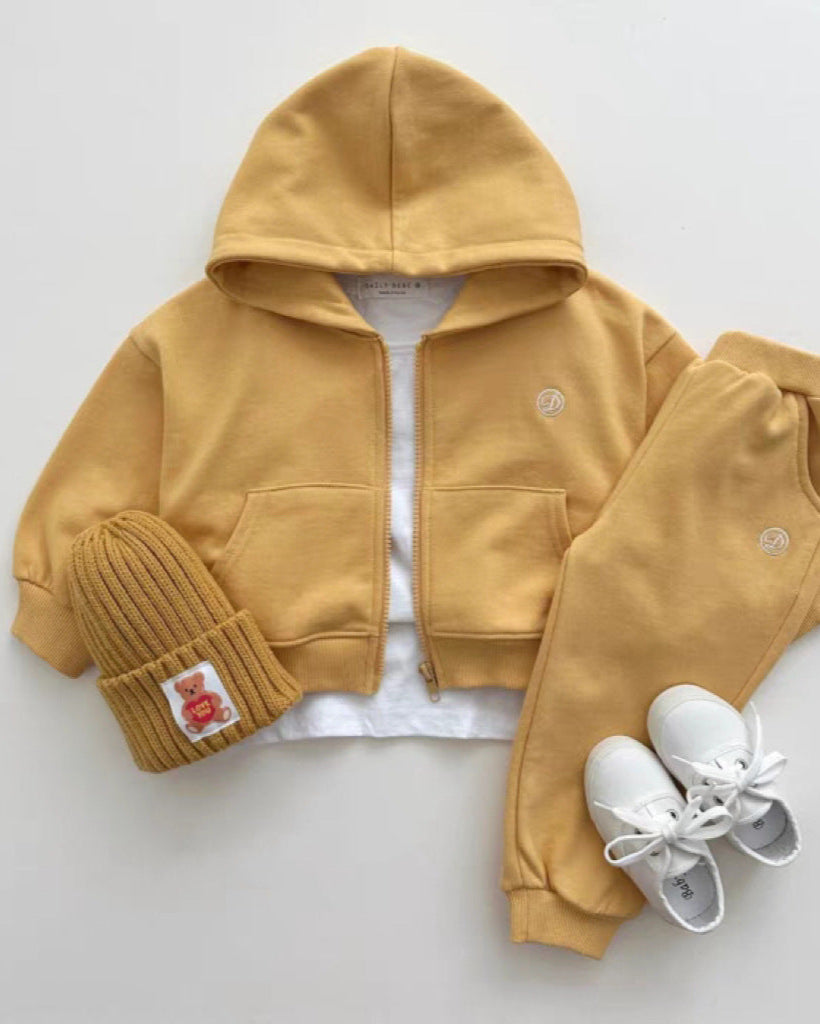 Casual Zipped Baby Coat Pants 2pcs Set