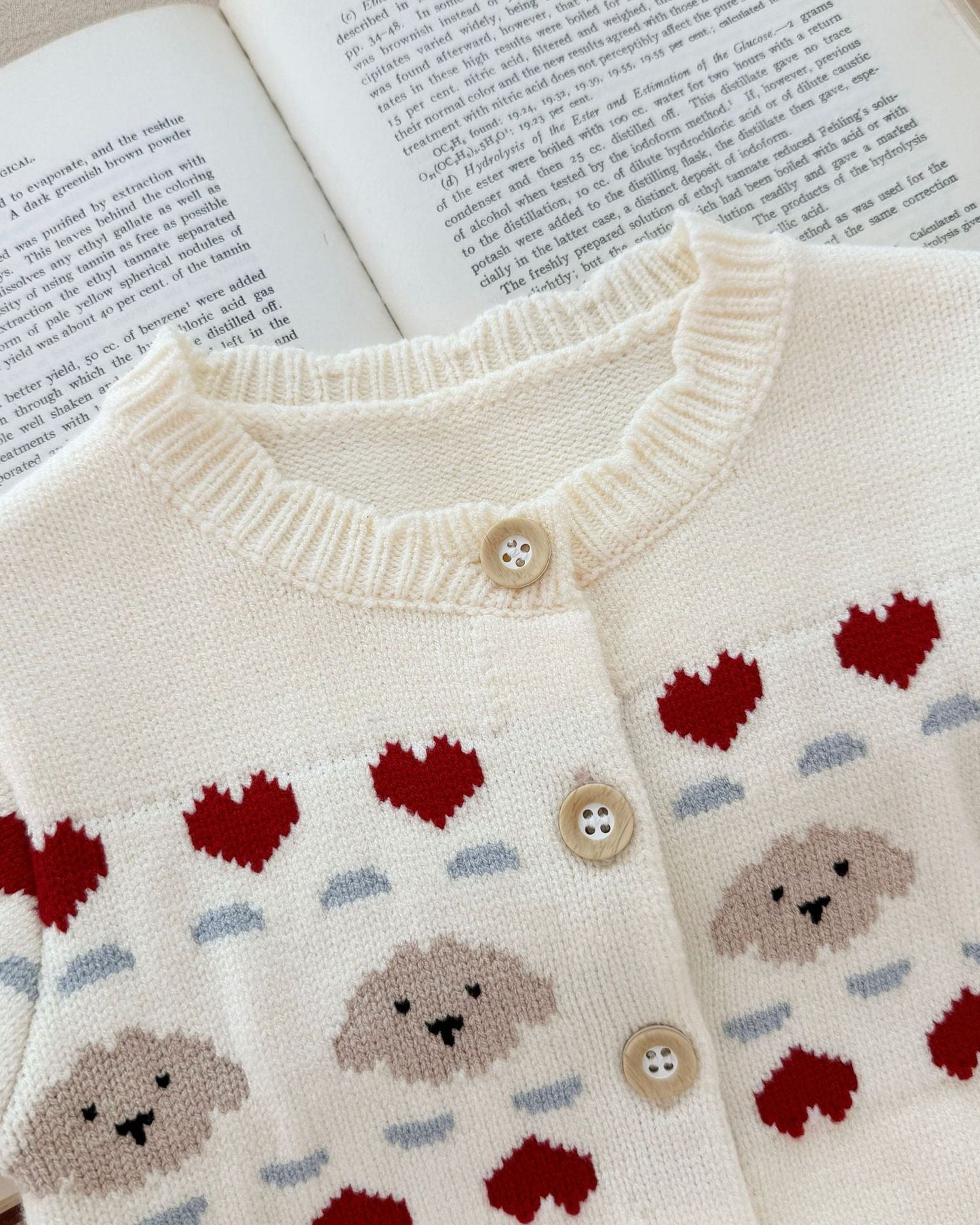 Knitted Cute Bear Heart Baby Romper Cardigan