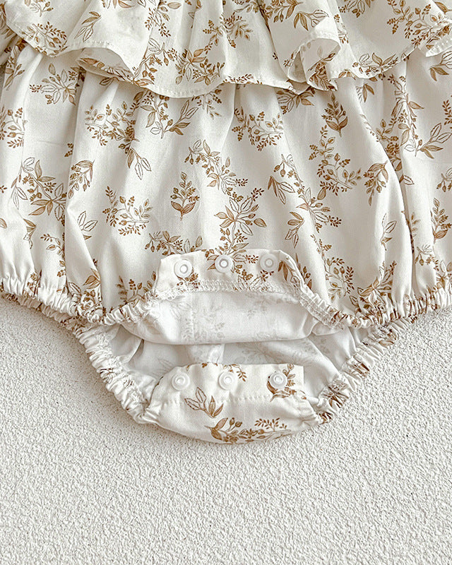 Ruffled Collar Floral Girl Dress/Baby Romper
