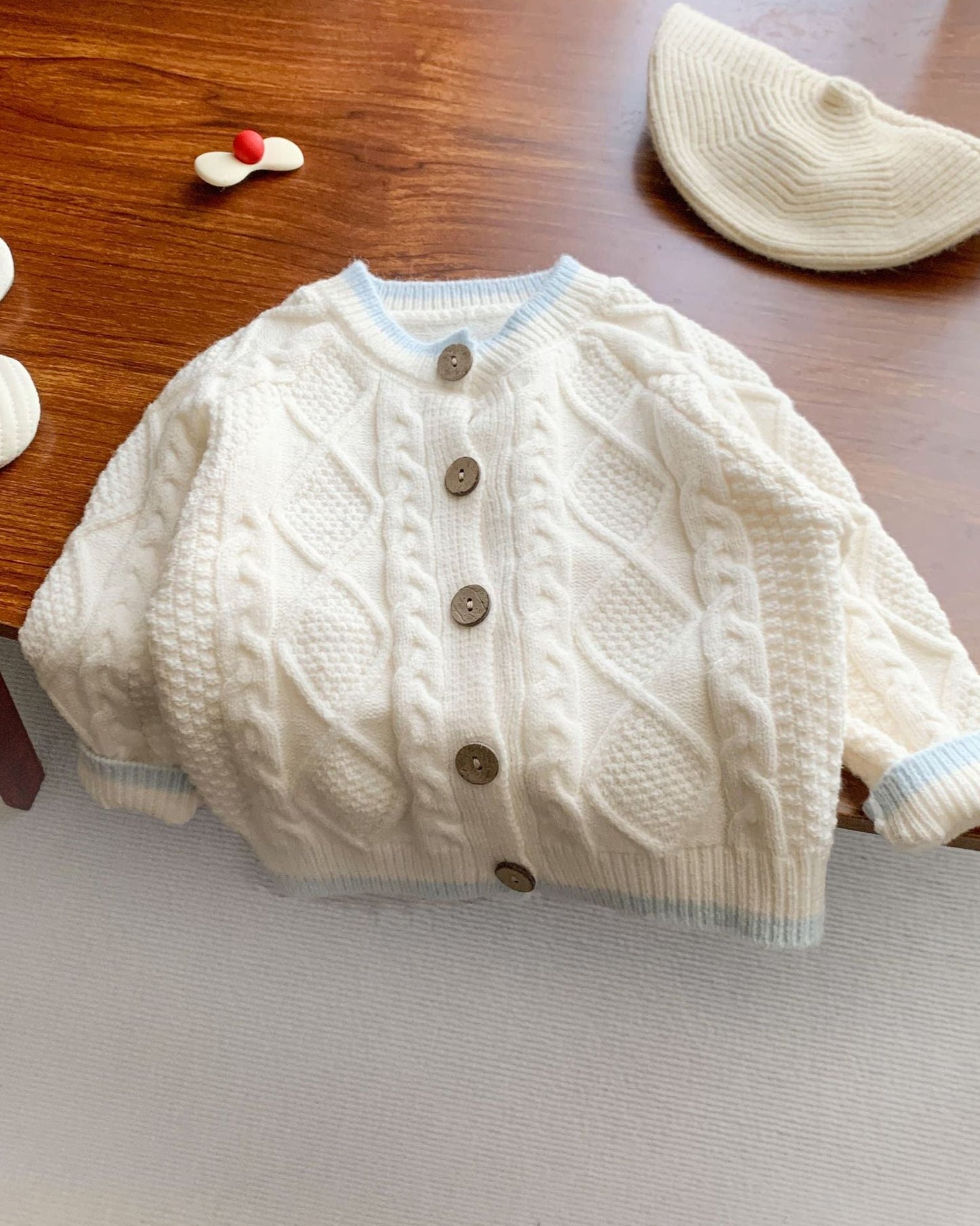 Cable-Knit Buttoned Baby Cardigan Romper