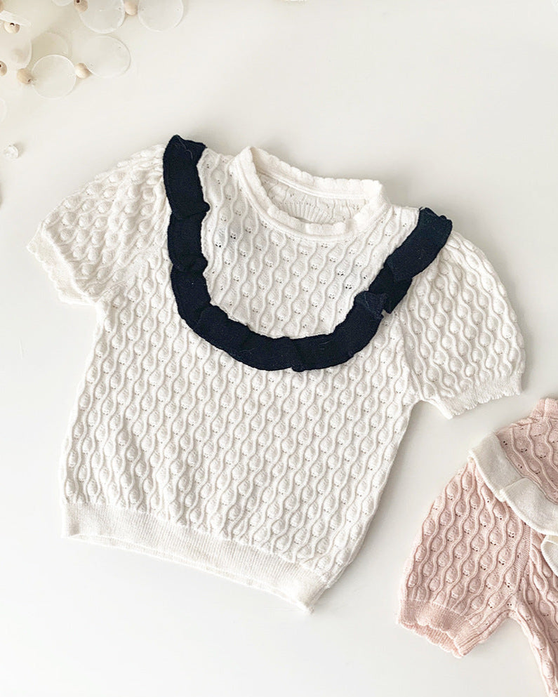 Sweet Breathable Knitted Short Sleeve Girl T-shirt