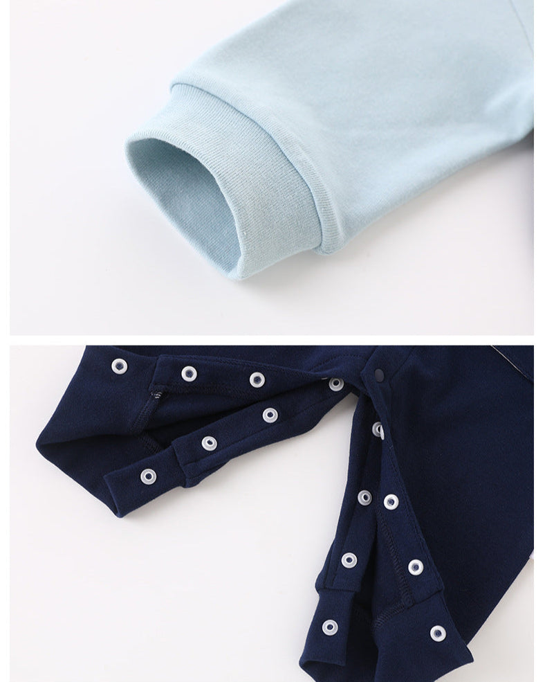 Rabbit Decor Contrast Color Long Sleeve Baby Jumpsuits