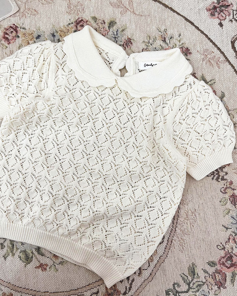 Sweet Breathable Knitted Short Sleeve Girl T-shirt