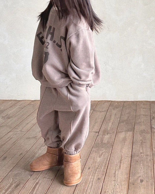 1962 Letter Fleece Warm Baby Hoodie Pants 2pcs Set