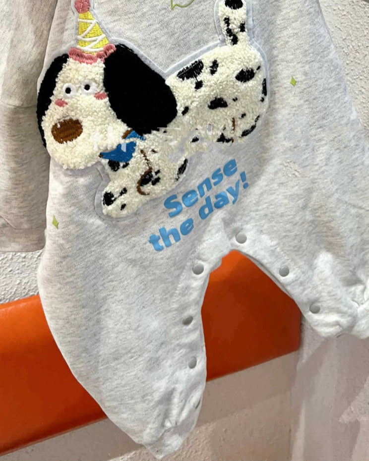 Furry Cartoon Dog Pattern Long Sleeve Baby Jumpsuits