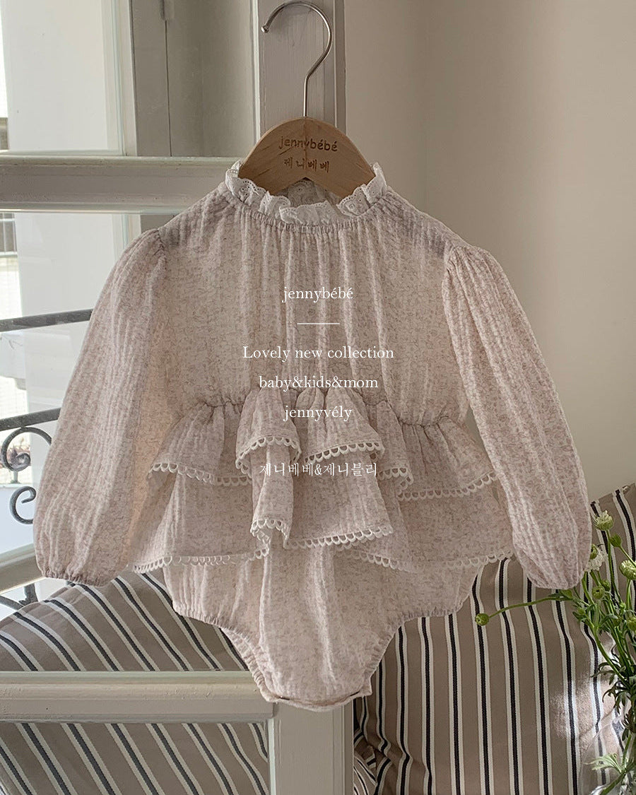 Floral Layered Breathable Long Sleeve Baby Romper