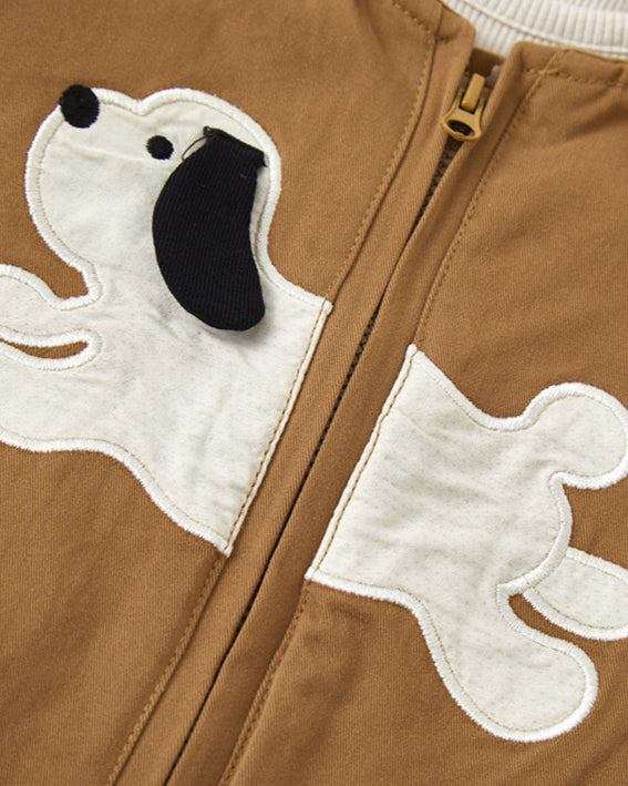 Dog Pattern Zipped Baby Jumpsuits Sweatshirt Set