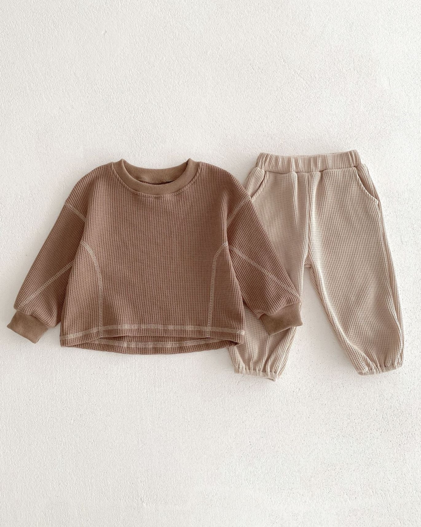 Casual Waffled Baby Sweatshirt Pants 2pcs Set