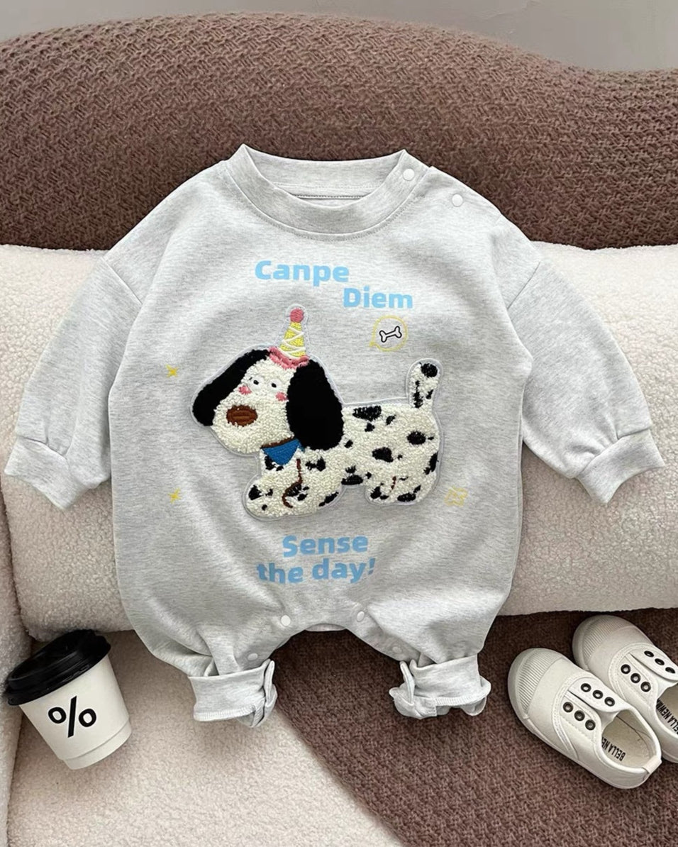 Furry Cartoon Dog Pattern Long Sleeve Baby Jumpsuits