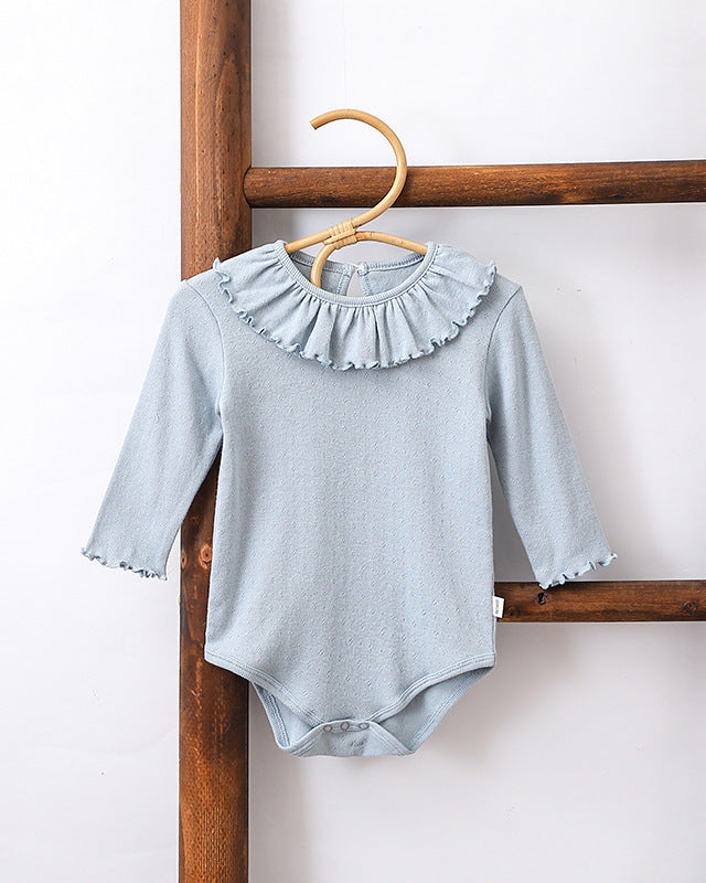 Sweet Ruffled Collar Solid Color Baby Romper