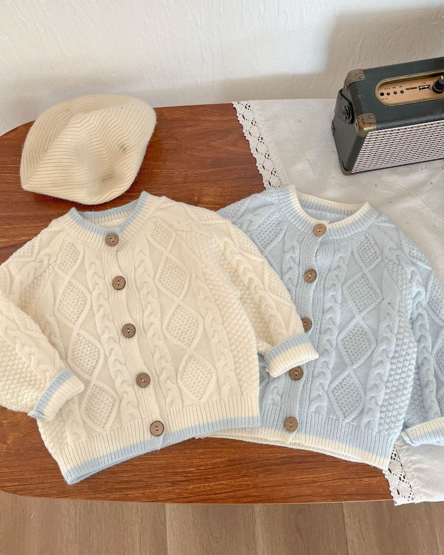 Cable-Knit Buttoned Baby Cardigan Romper