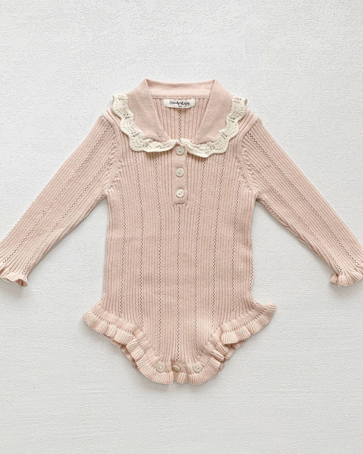 Buttoned Lace Collar Knitted Long Sleeve Baby Romper