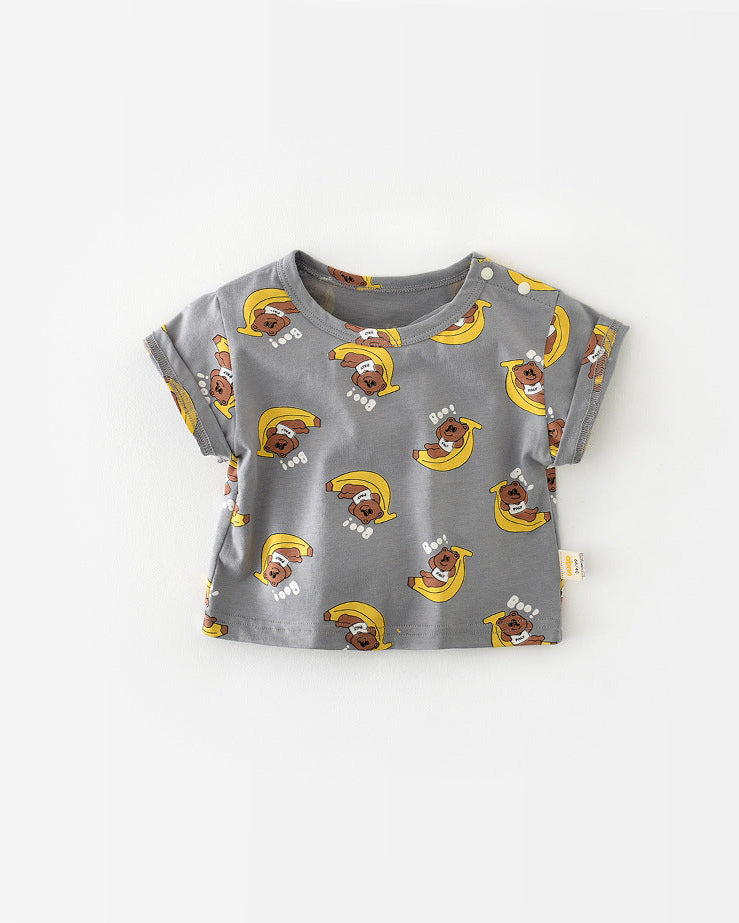 2pcs Bear Banana Pattern Baby Tee&Romper Set