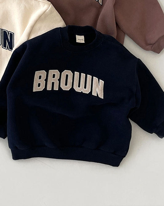 Brown Letter Fleece Long Sleeve Baby Pullover Hoodie