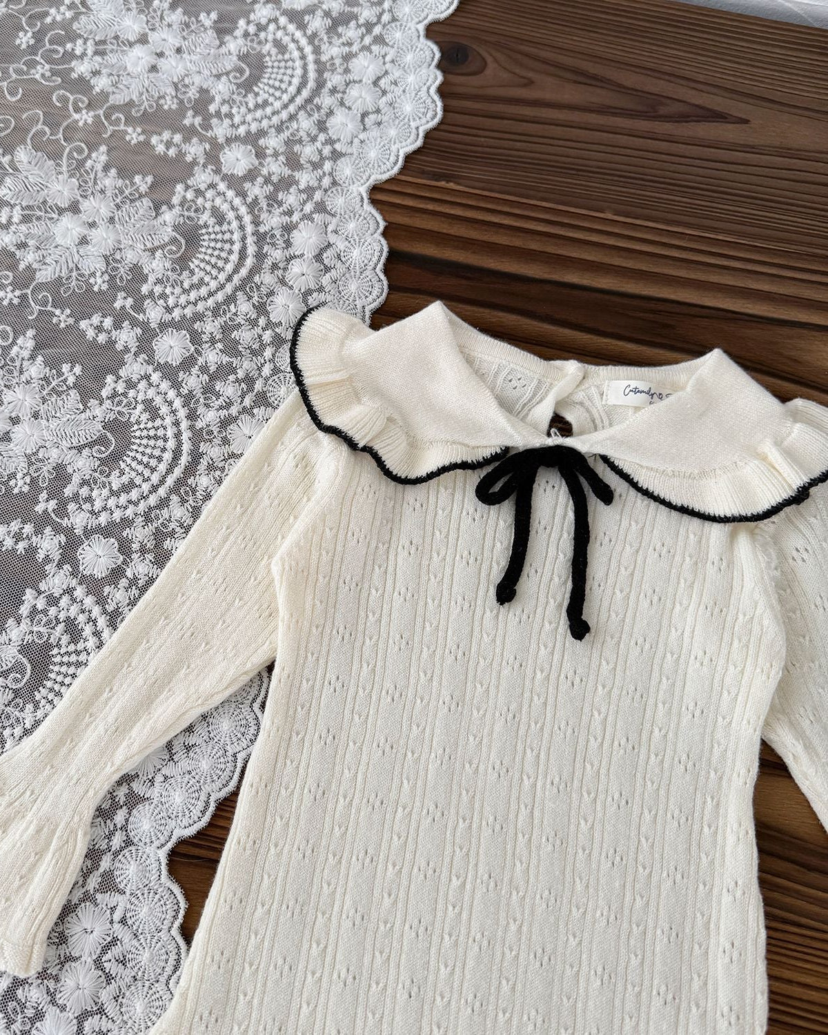Sweet Ruffled Collar Solid Color Knitted Baby Romper
