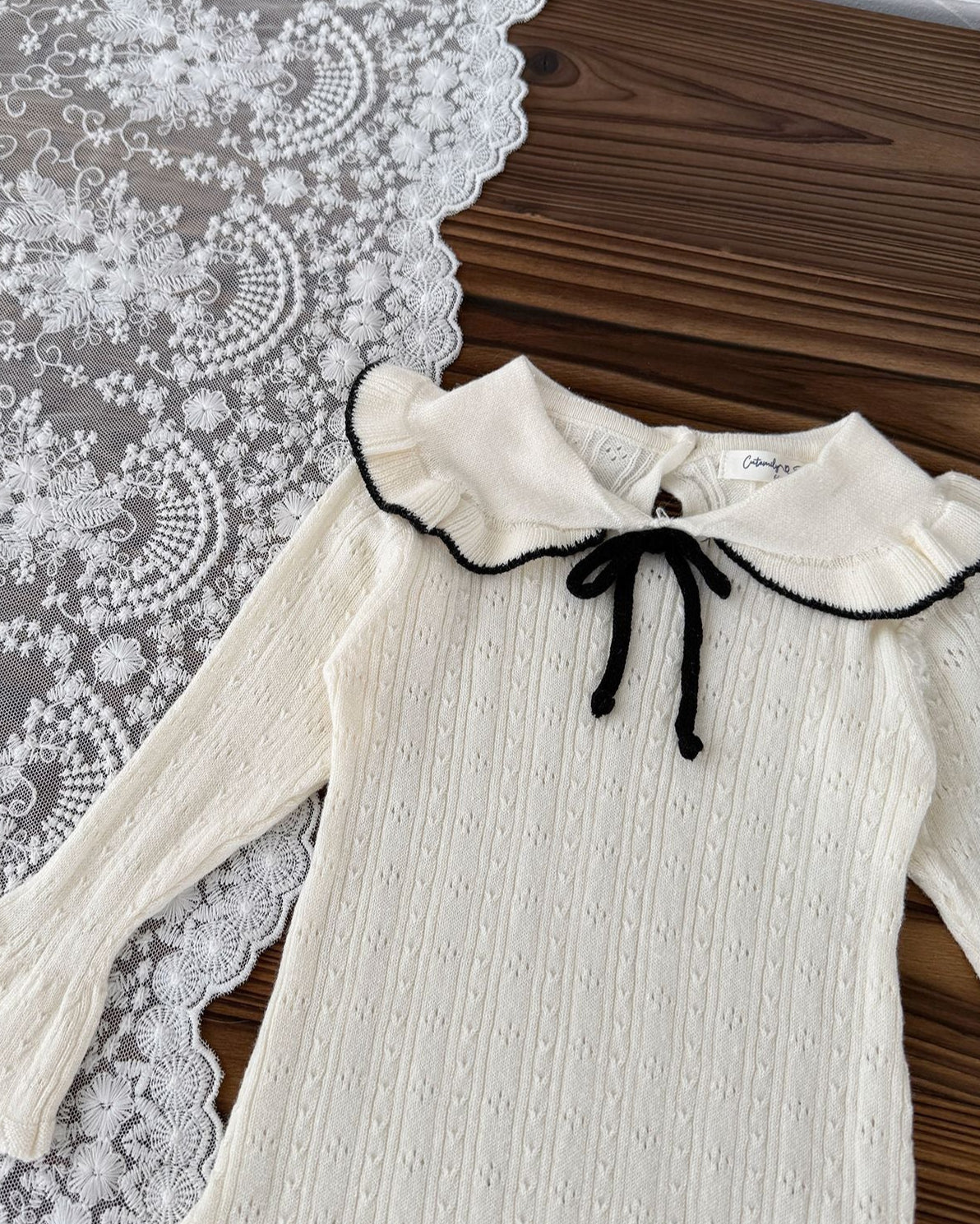 Lace-up Ruffled Bell Sleeve Knitted Baby Romper