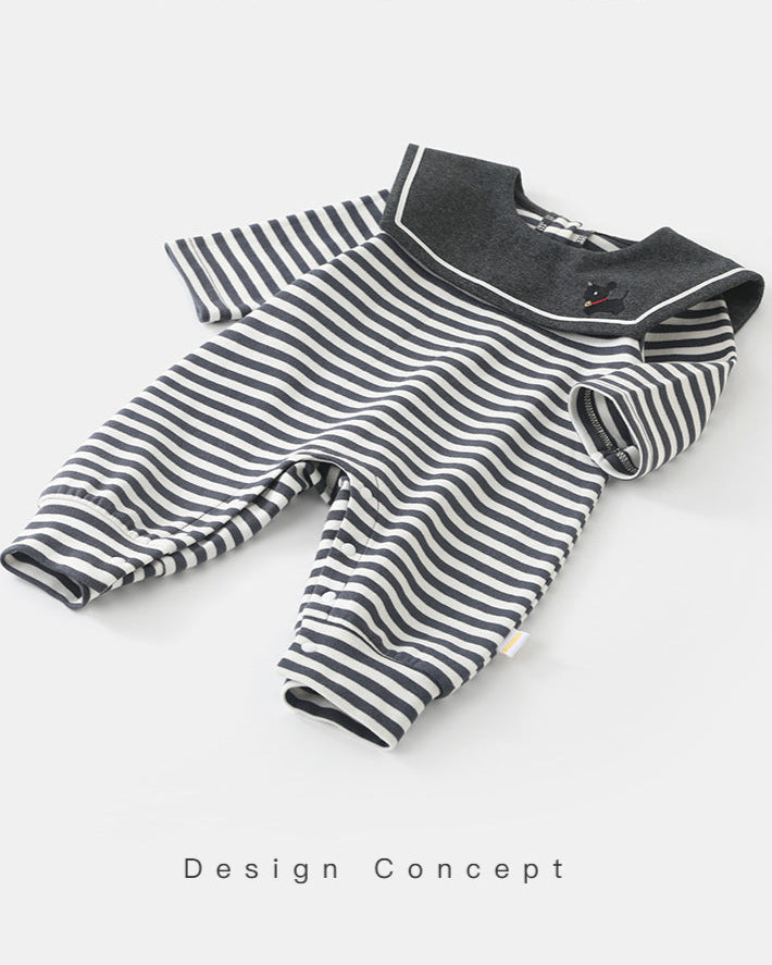 Striped Square Collar Long Sleeve Baby Jumpsuits