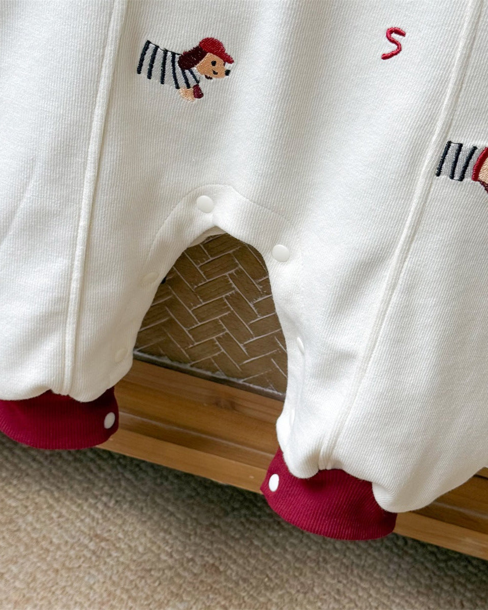 Puppy Pattern Color Block Long Sleeve Baby Jumpsuits