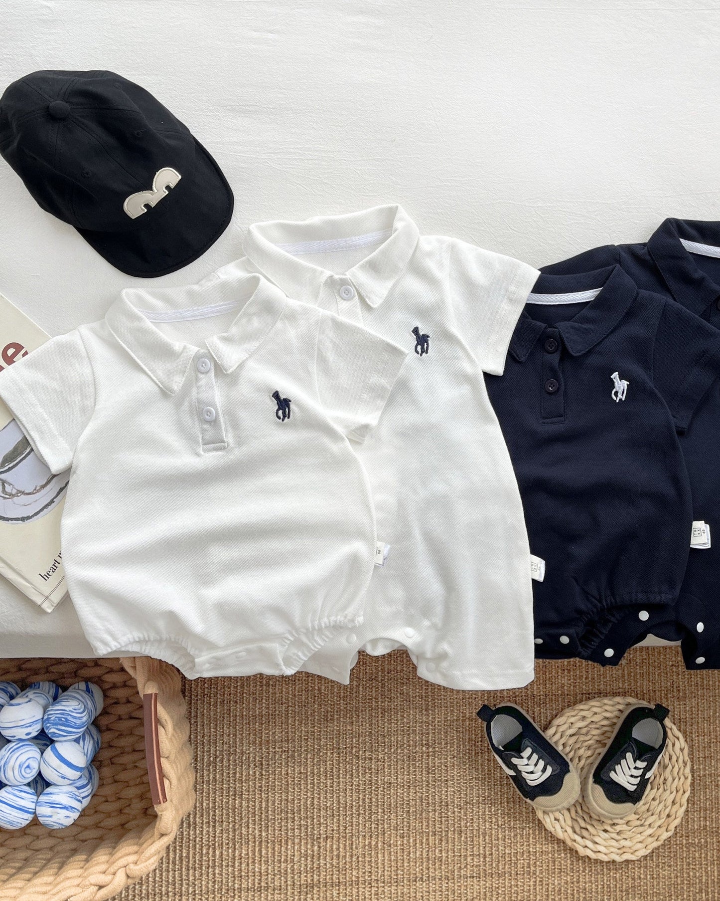 Casual Solid Color Polo Baby Romper/Jumpsuits
