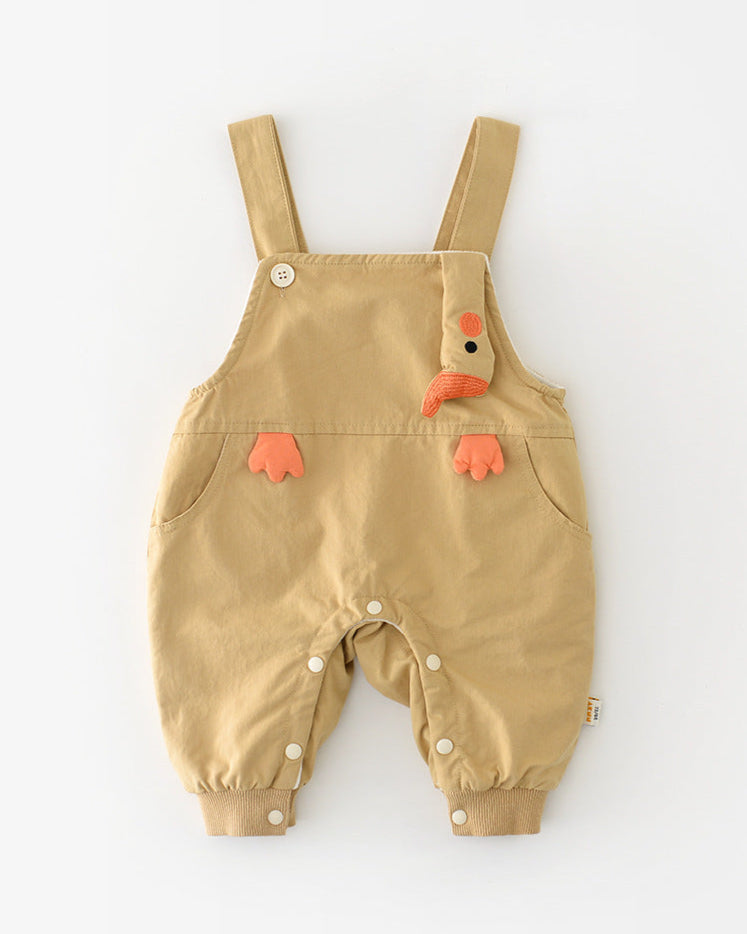 Cartoon Duck Pattern Fleece Baby Hoodie Jumpsuits