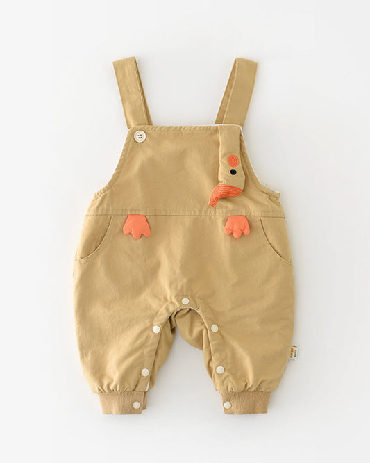 Cartoon Duck Pattern Fleece Baby Hoodie Jumpsuits