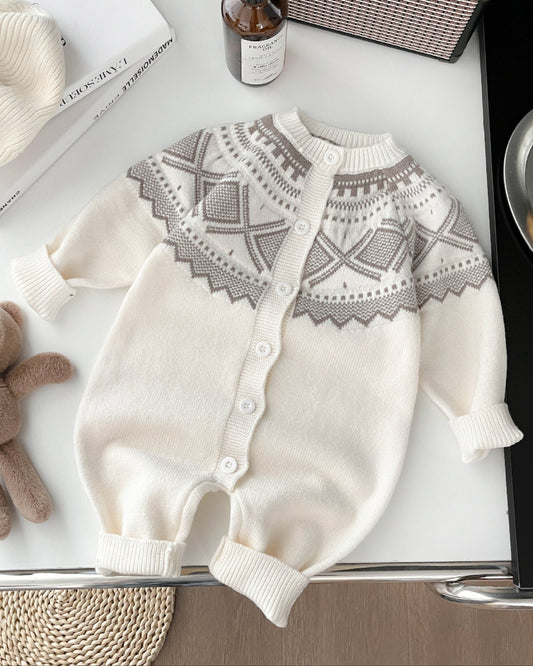 جمبسوت أطفال محبوك بأزرار وأكمام طويلة