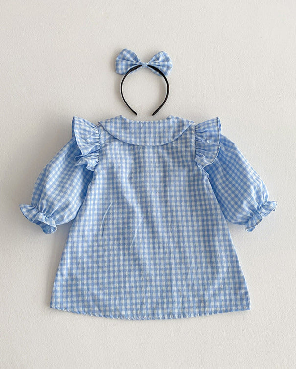 Ruffled Sleeve Plaid Girl Dress/Baby Romper
