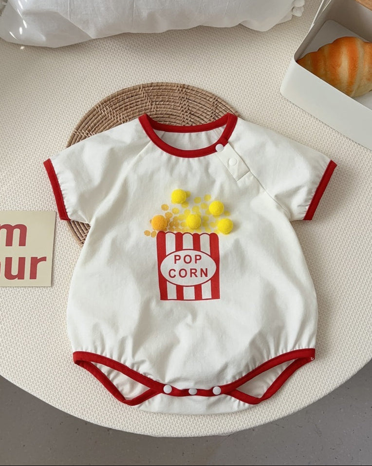 Short Sleeve Popcorn Decor Baby Romper