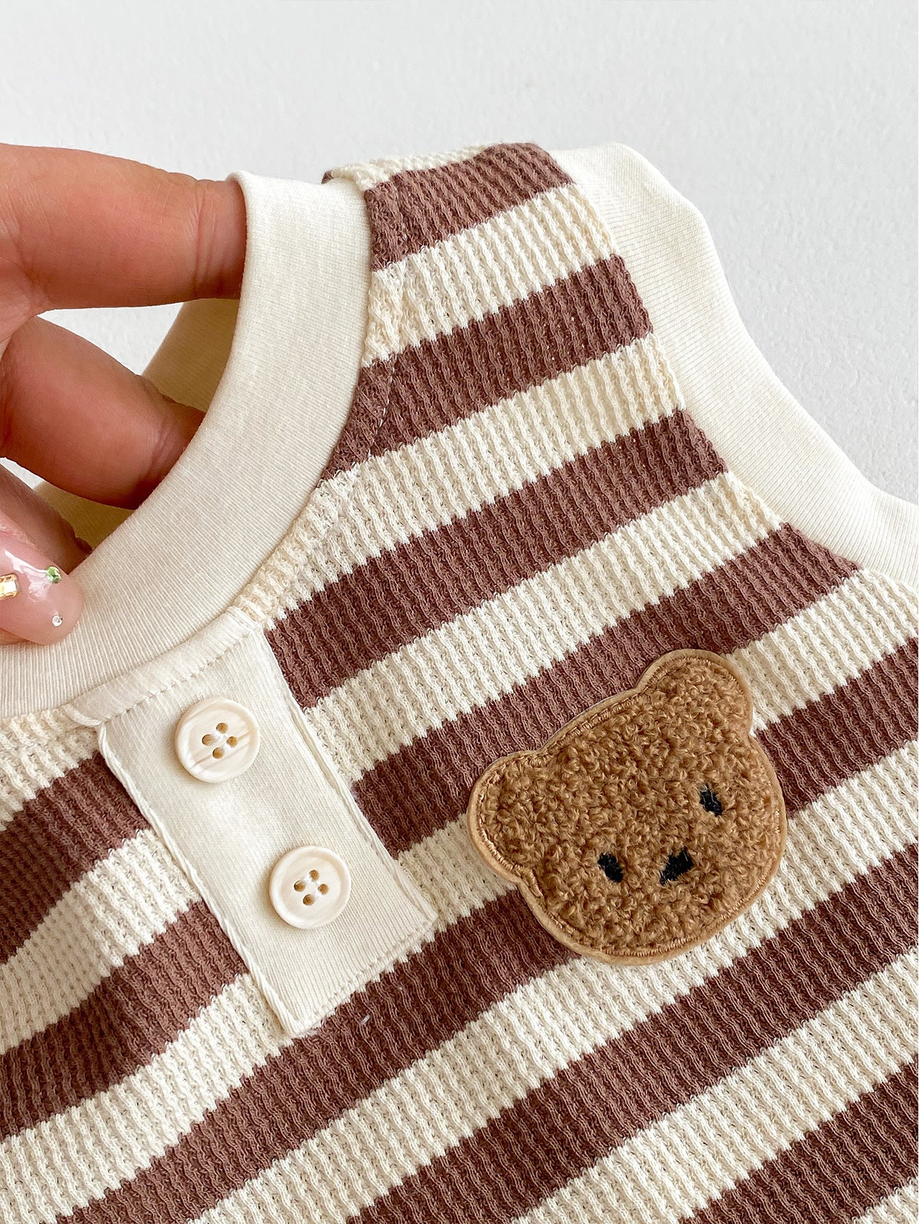 Striped Bear Head Sleeveless Baby Romper