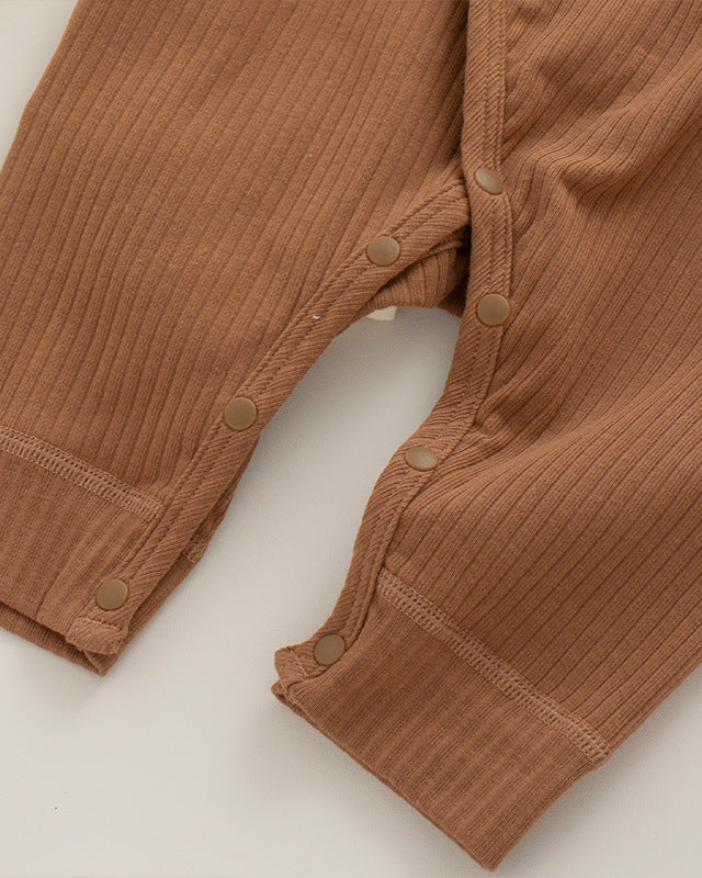 Bear Pattern Solid Color Cotton Long Sleeve Baby Jumpsuits Hat