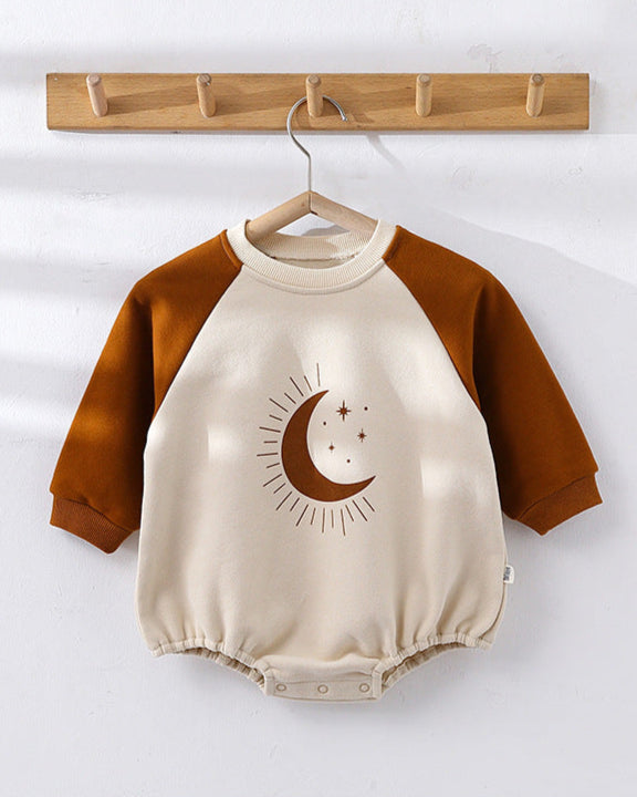 Moon Smile Face Long Sleeve Baby Sweatshirt Romper