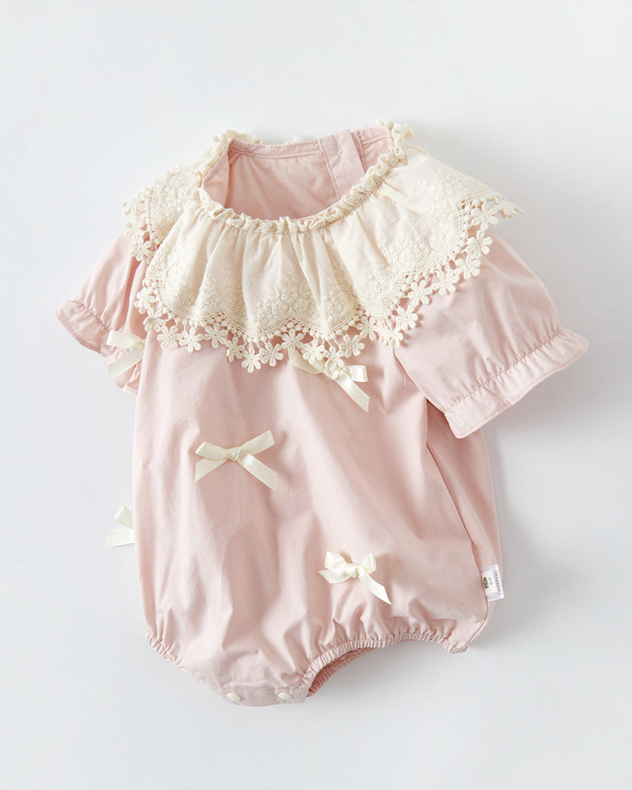 Sweet Lace Bow Decor Baby Short Sleeve Romper
